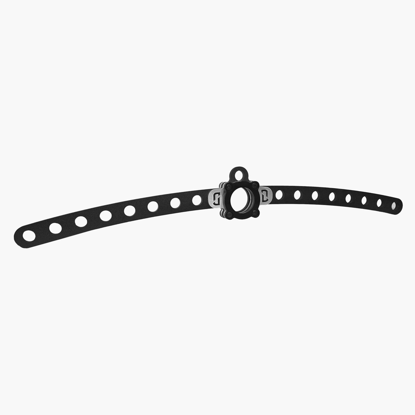 Side angle of The Longy Bar highlighting 3/8-inch steel construction and black acetal barbell liner