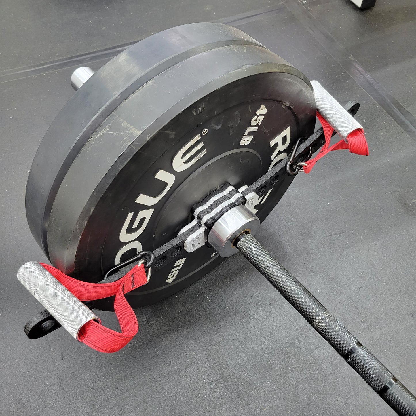 The Shorty Bar mounted for landmine rows, showing wide handle configuration